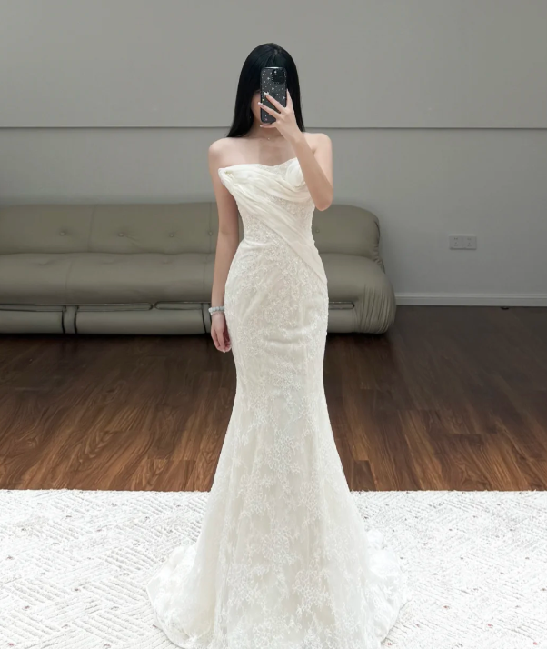 Mermaid Lace Wedding Dress White Elegant Wedding Gowns  fg8633