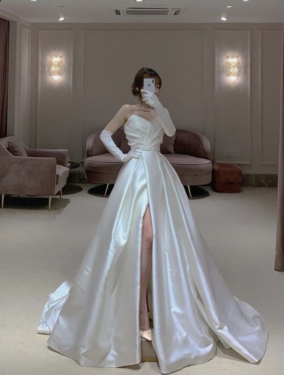 Simple Wedding Dress, White Prom Dress      fg3380
