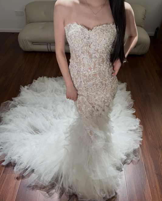 White Wedding Dress With Lace Deco Mermaid Wedding Gowns fg8707