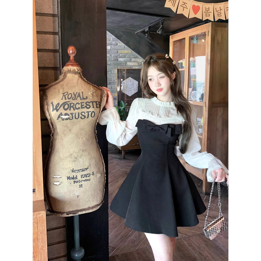 Lace little black dress and shirt two-piece set  A91