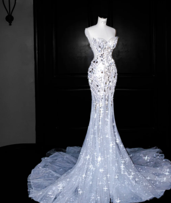 Buntes Meerjungfrau-Partykleid mit Pailletten und langen Abschlusskleidern fg8362