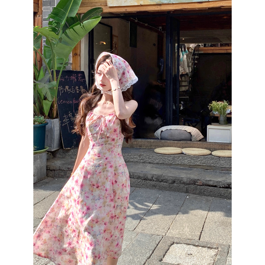 Floral print sundress, new summer long dress for women   A94