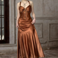 Halter A Line Satin Long Prom Dress Vintage Formal Party Dress      fg5843