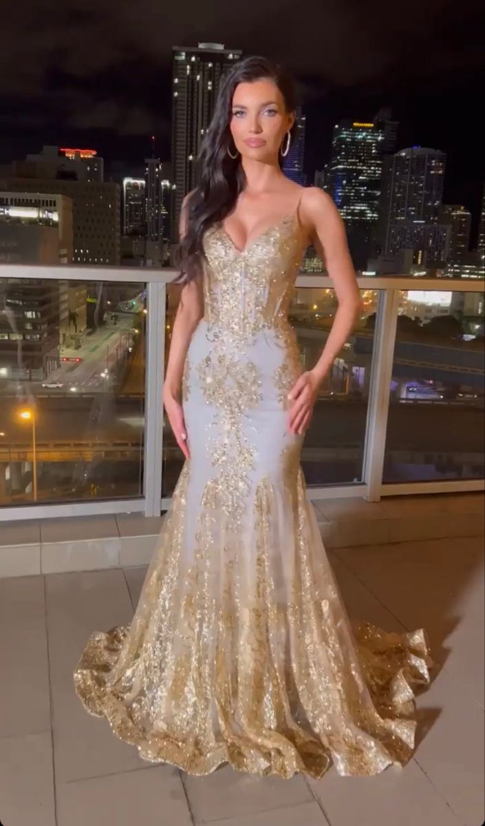 Gold Lace Prom Dress Graduation Dress Birthday Dress fg8439