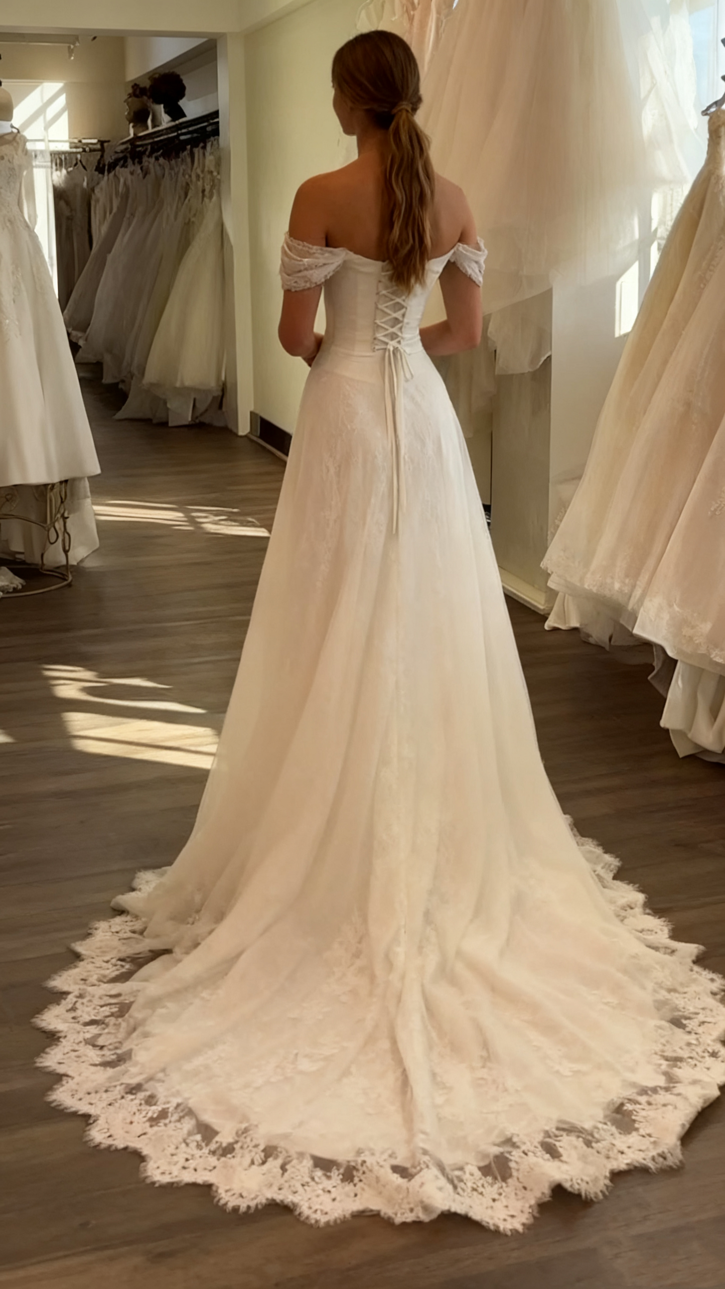 A Line White Off Shoulder Long Princess Wedding Dress    fg8132