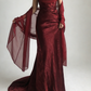 Spaghettiträger Einfaches Burgunder Langes Ballkleid fg1794