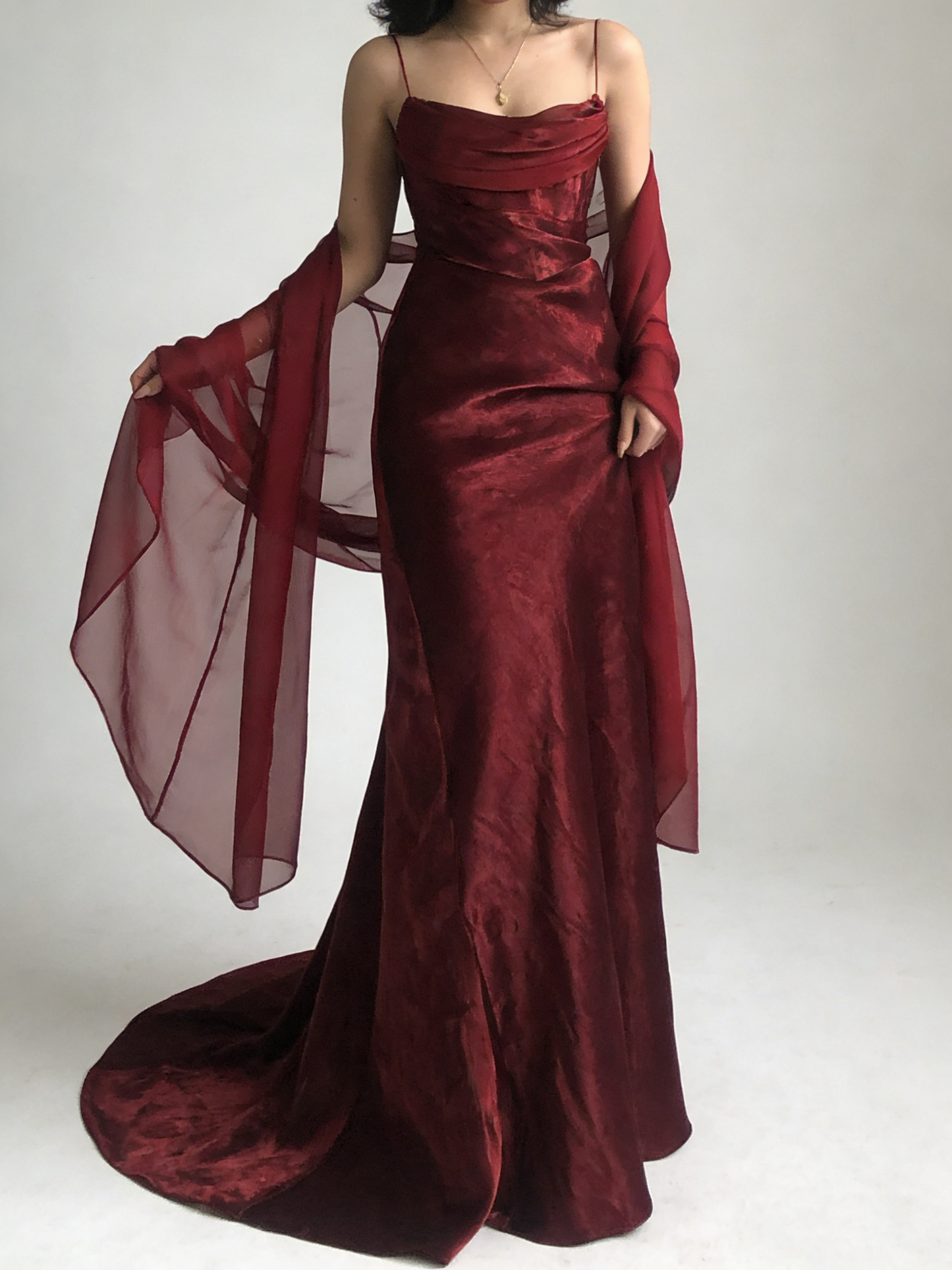 Spaghettiträger Einfaches Burgunder Langes Ballkleid fg1794