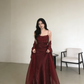 Spaghettiträger Einfaches Burgunder Langes Ballkleid fg1794