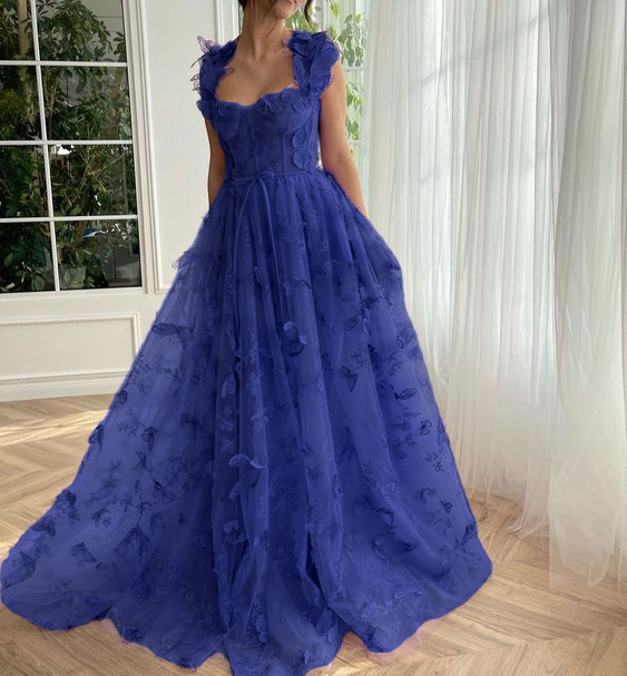 Lila Schmetterlings-Ballkleid, elegantes langes Ballkleid fg3363