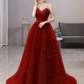 Wunderschönes Ballkleid aus Tüll mit Spaghettiträgern in Blau, glitzerndes Kleid mit Perlenbesatz fg4000