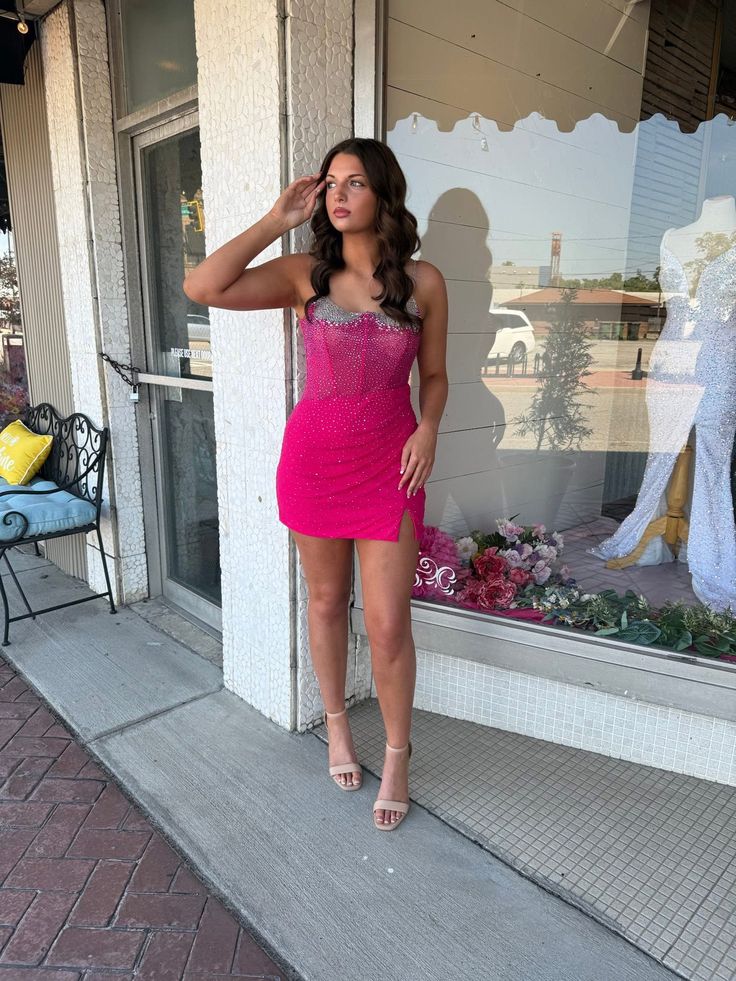 Hot Pink Short Homecoming Dress Short Prom Dresses     fg4022