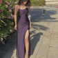Simple Sheath Prom Dress with Split,Dark Navy Graduation Dress       fg4187
