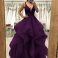 A-Linie/Princess-Linie Tüll Applikationen V-Ausschnitt Ärmellos Bodenlang Kleider Ballkleid fg4509