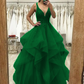A-Linie/Princess-Linie Tüll Applikationen V-Ausschnitt Ärmellos Bodenlang Kleider Ballkleid fg4509