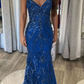Robe de bal sirène longue sans manches à bretelles spaghetti fg4826