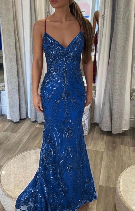 Robe de bal sirène longue sans manches à bretelles spaghetti fg4826