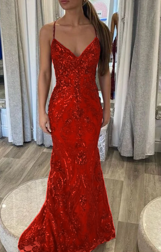 Robe de bal sirène longue sans manches à bretelles spaghetti fg4826