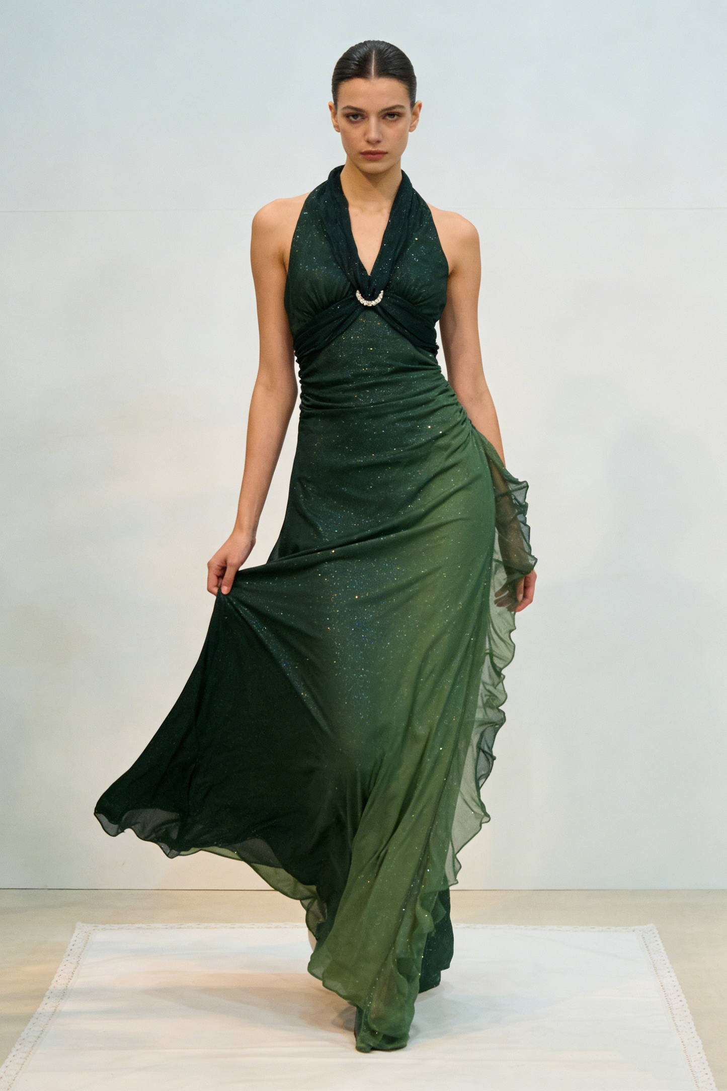 Sexy Halter Ombre Green Chiffon Backless Long Prom Dress Evening Dress       fg4892