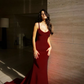 Sexy Meerjungfrau Spaghettiträger Rot Ballkleid Hochzeitsgast Kleider fg5028