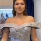 Robe de bal bleu clair à épaules dénudées et coupe trapèze fg6547
