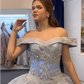 Robe de bal bleu clair à épaules dénudées et coupe trapèze fg6547