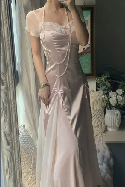 Robe de soirée vintage rose pâle fg6691