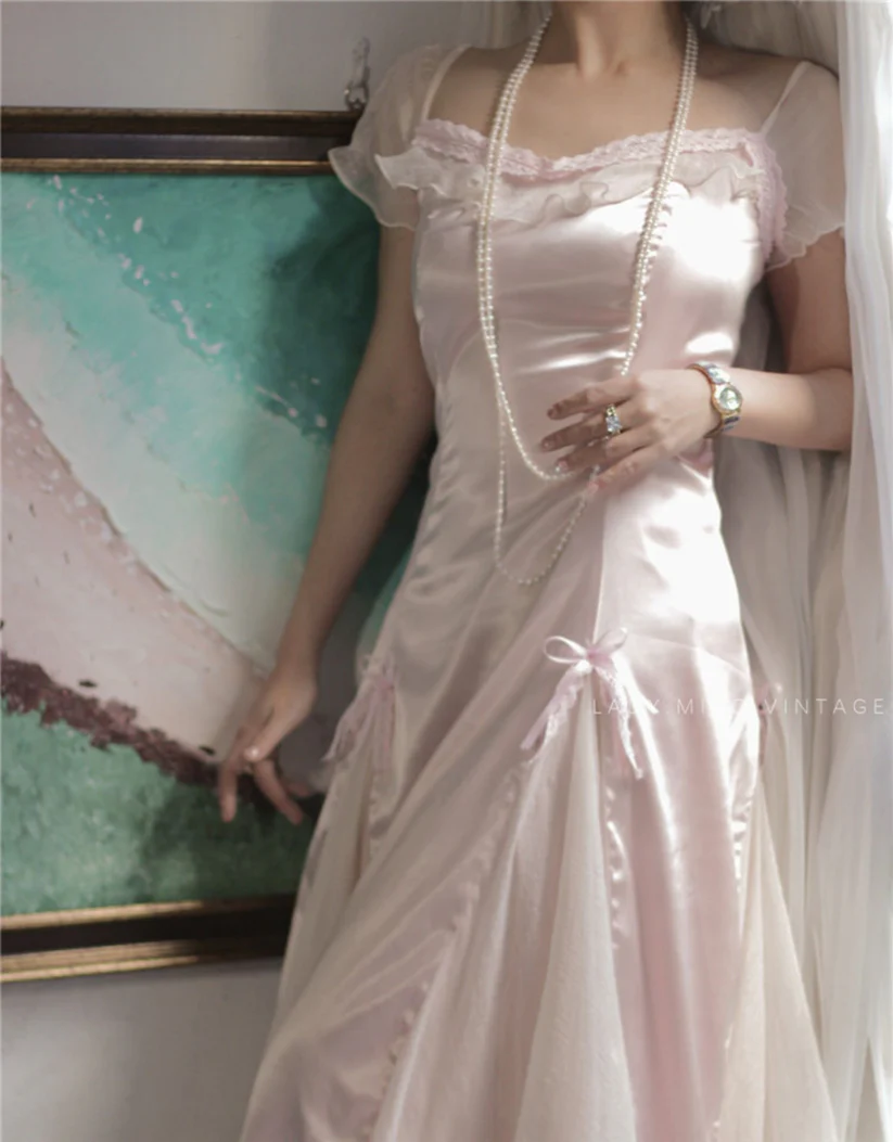 Robe de soirée vintage rose pâle fg6691
