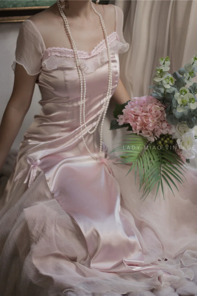 Robe de soirée vintage rose pâle fg6691