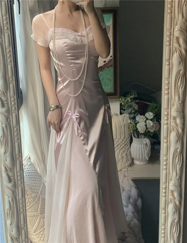 Robe de soirée vintage rose pâle fg6691