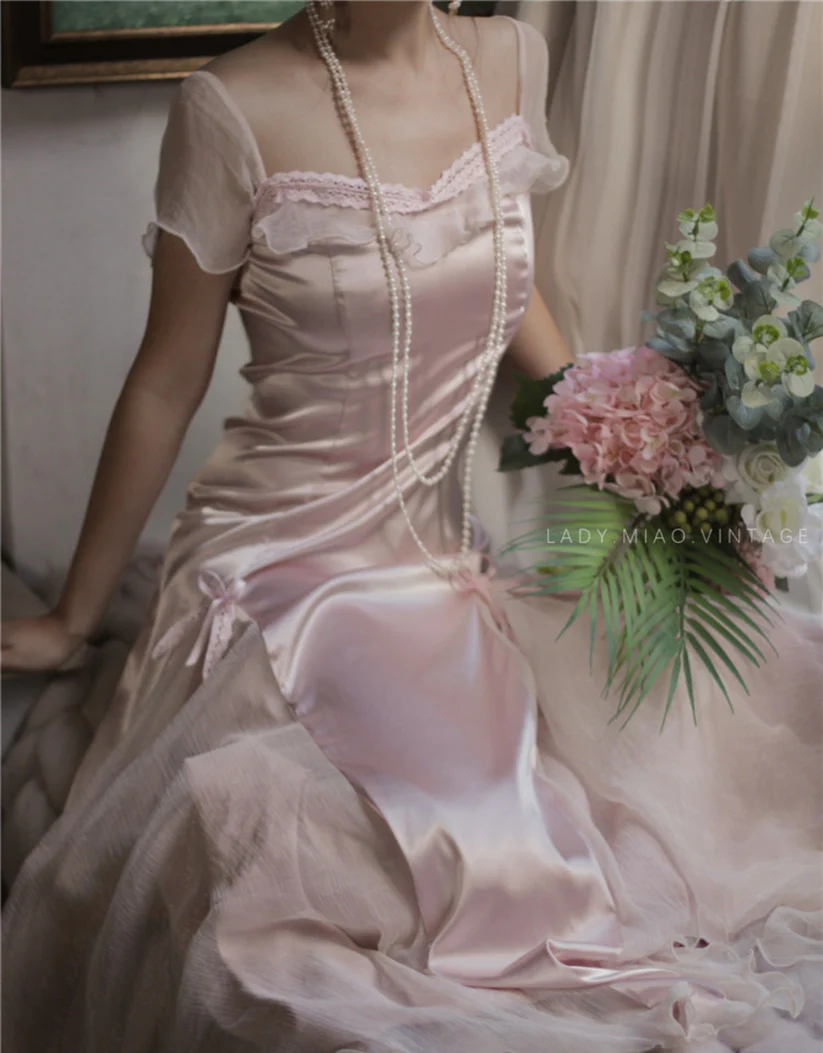 Robe de soirée vintage rose pâle fg6691
