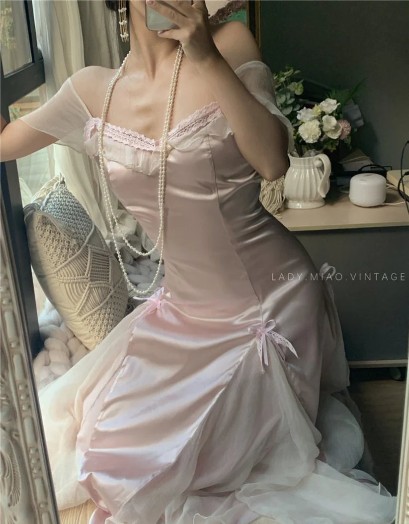 Robe de soirée vintage rose pâle fg6691
