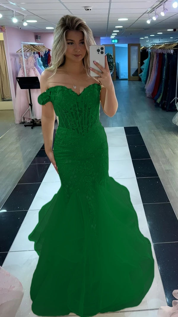 Yellow Mermaid Lace Evening Prom Dress, Long Party Formal Dresses      fg7181