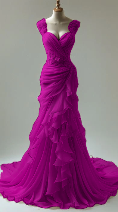Robe de soirée longue élégante en dentelle style sirène avec décolleté en cœur et appliques fg7301