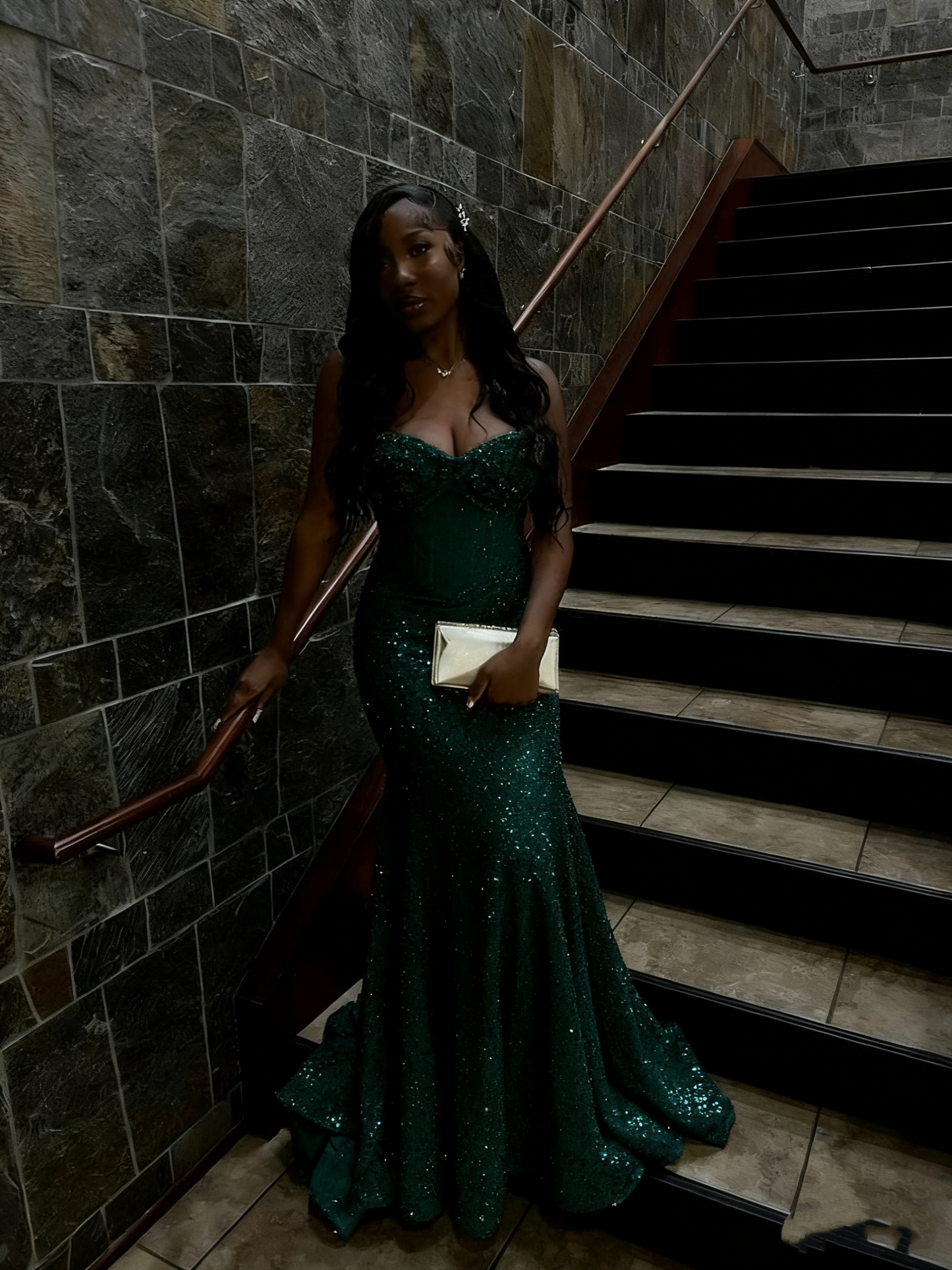 Gold Sequin Mermaid Long Prom Gown Evening Dress    fg7393