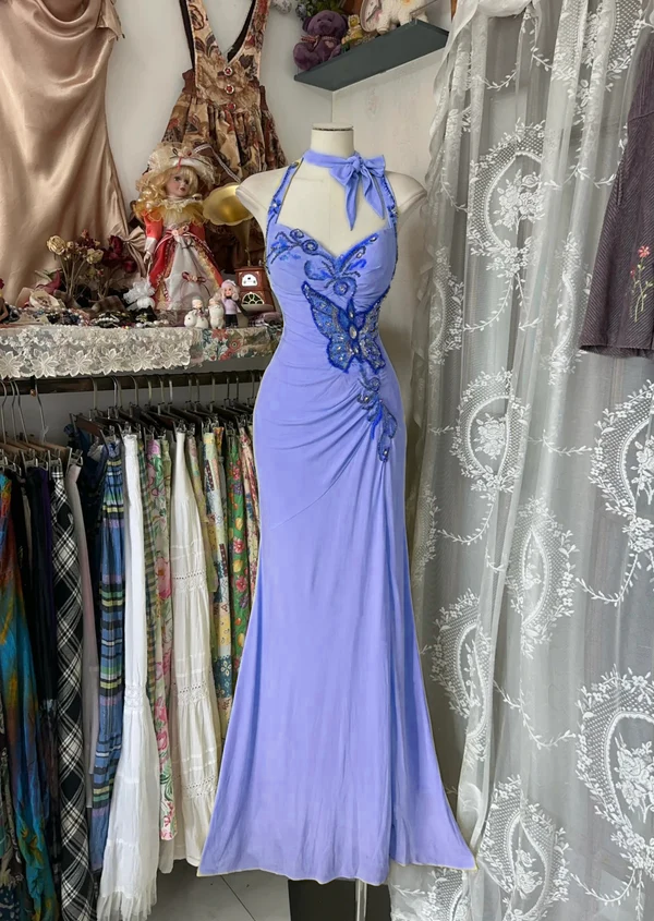 Gelbes Neckholder-Meerjungfrauen-Abendkleid, lang, fg7398