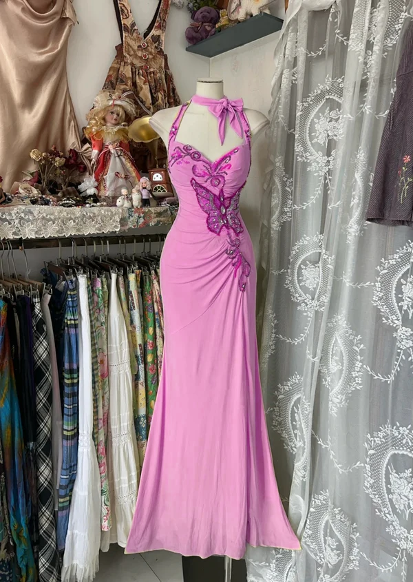 Gelbes Neckholder-Meerjungfrauen-Abendkleid, lang, fg7398
