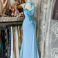 Gelbes Neckholder-Meerjungfrauen-Abendkleid, lang, fg7398