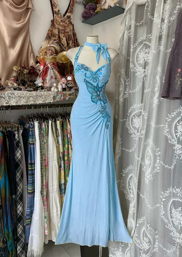 Gelbes Neckholder-Meerjungfrauen-Abendkleid, lang, fg7398