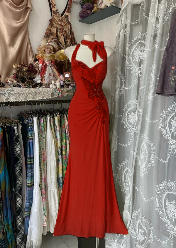 Gelbes Neckholder-Meerjungfrauen-Abendkleid, lang, fg7398