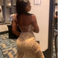Sexy Gold Langes Ballkleid Abend Party Kleider Mit Schlitz fg7699