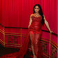 Robe de soirée longue rouge scintillante avec fente fg7549