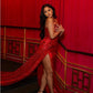 Robe de soirée longue rouge scintillante avec fente fg7549