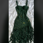 Dark Green Chiffon Ruffle Prom Dress Formal Dress Evening Party Dresses  fg7783
