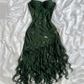 Dark Green Chiffon Ruffle Prom Dress Formal Dress Evening Party Dresses  fg7783