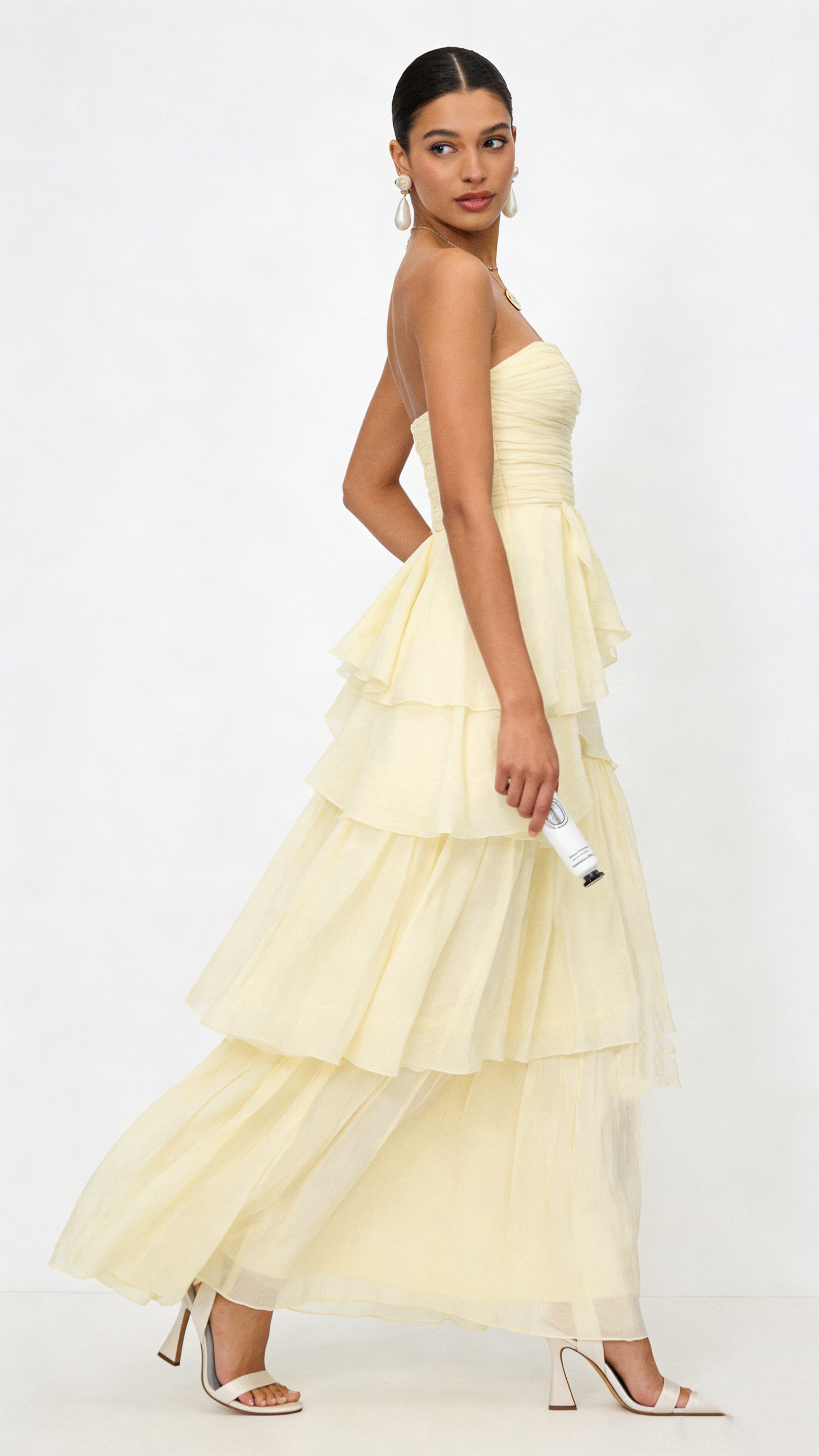 A Line Strapless Pale Yellow Long Party Dress Evening Dress Prom Dresses    fg7834