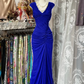 Robe de soirée longue bleu marine à plis style sirène, style vintage, fg8038