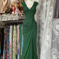 Robe de soirée longue bleu marine à plis style sirène, style vintage, fg8038