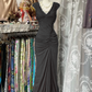 Robe de soirée longue bleu marine à plis style sirène, style vintage, fg8038