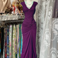 Robe de soirée longue bleu marine à plis style sirène, style vintage, fg8038