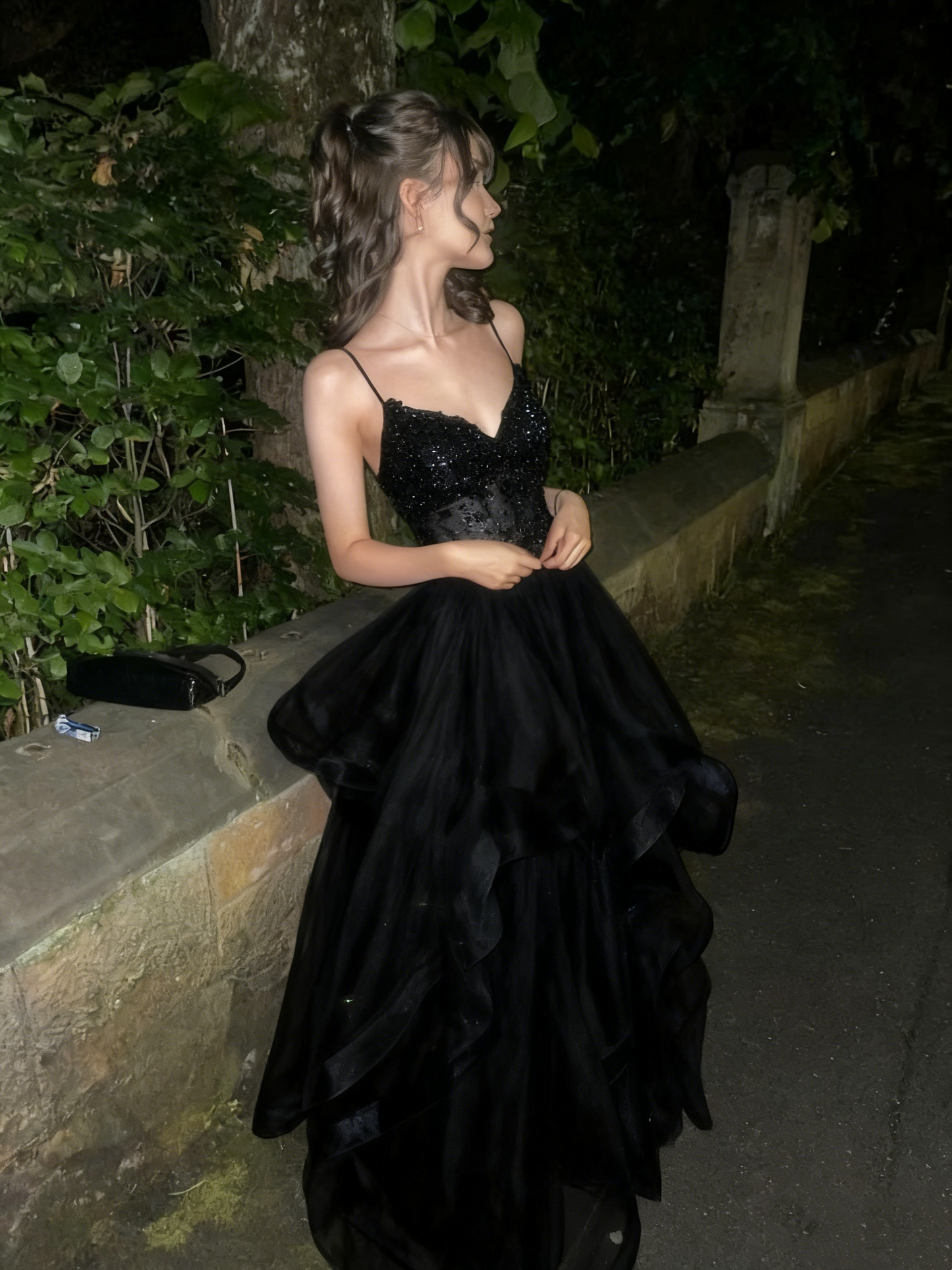 A Line Blue Shinny Tulle Party Dress Long Evening Dress Vintage Prom Dress    fg8153